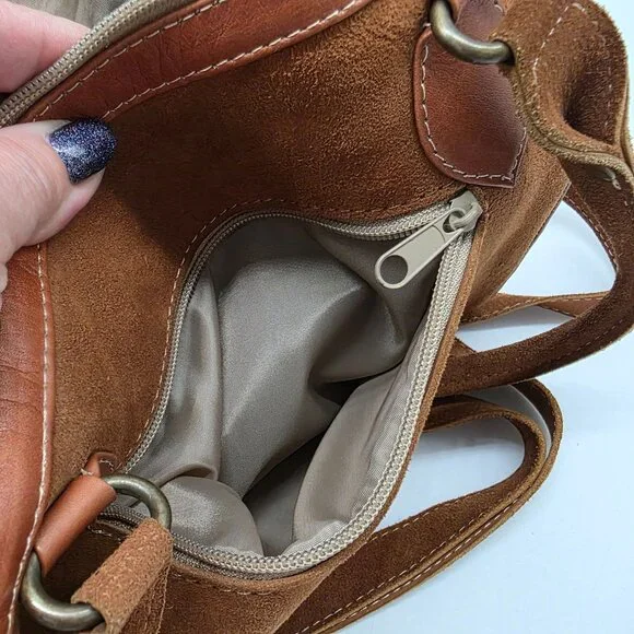 Vintage Brown Suede Satchel Embroidered Details & Multiple Zipper Pockets - Picture 13 of 13